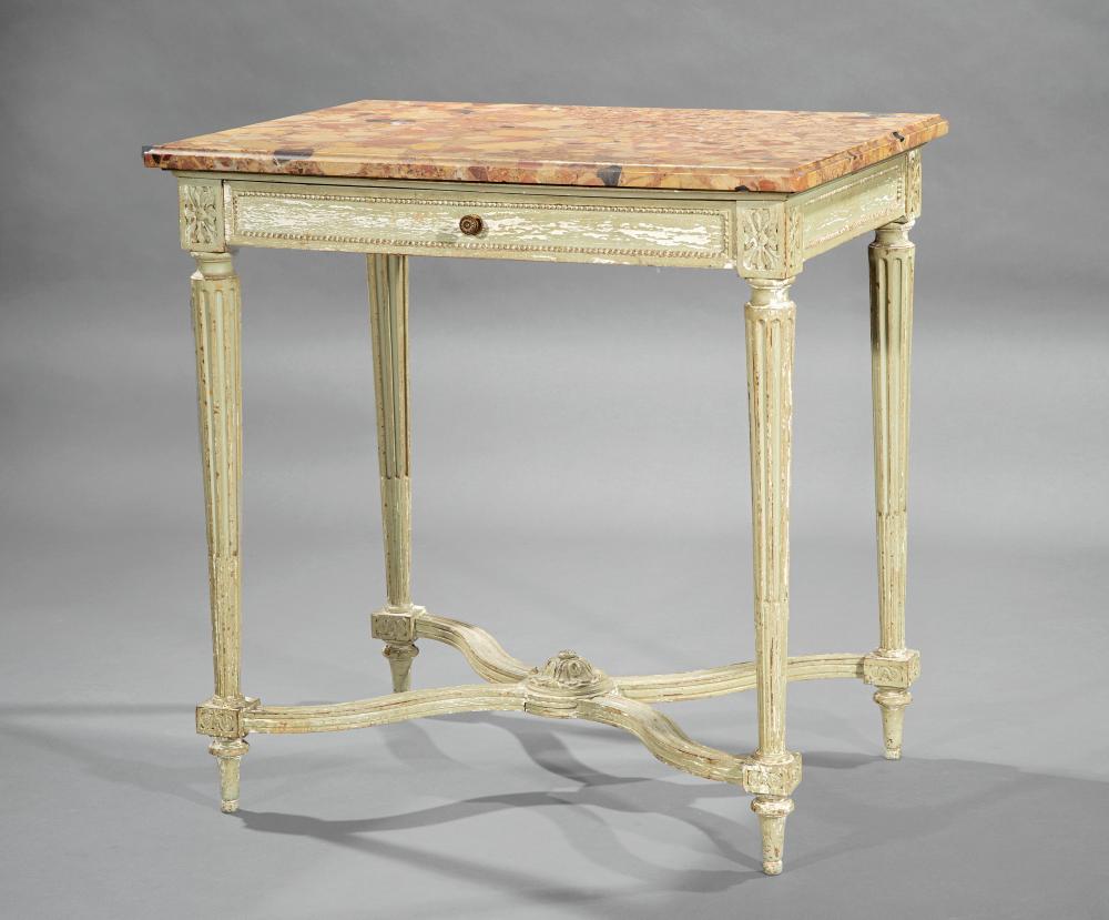 Appraisal: Louis XVI-Style Carved and Painted Side Table th c variegated