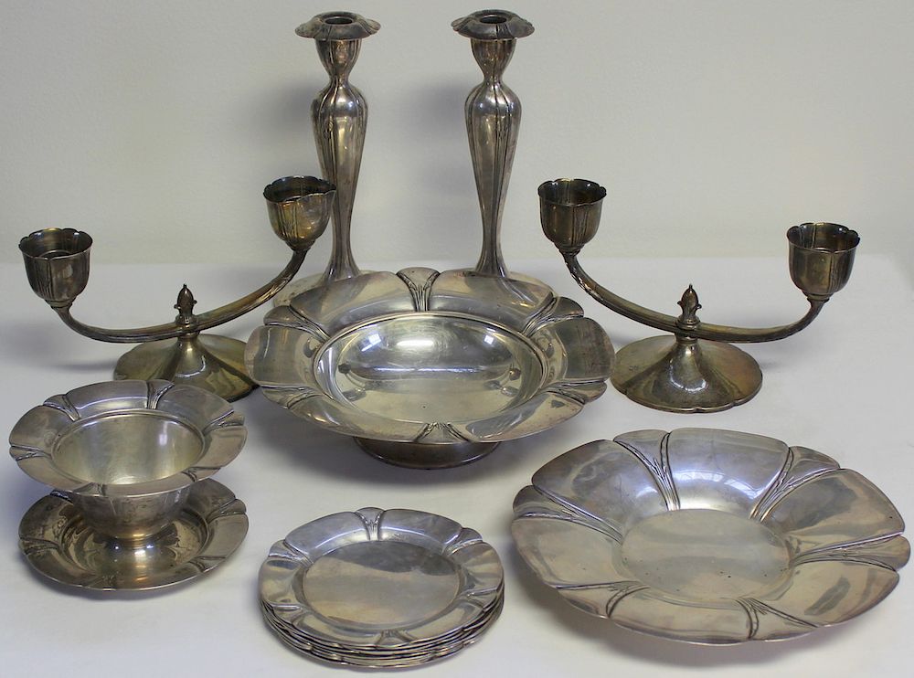 Appraisal: STERLING International Sterling Orchid Hollow Ware Includes a pair of