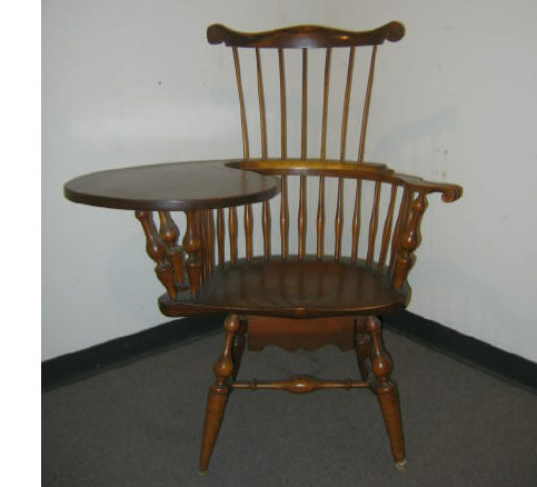 Appraisal: WALLACE NUTTING WINDSOR STYLE WRITING CHAIR Having a tall comb