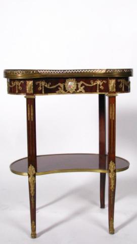 Appraisal: Modern kidney-shaped French-style table with inlay and hand decorated top