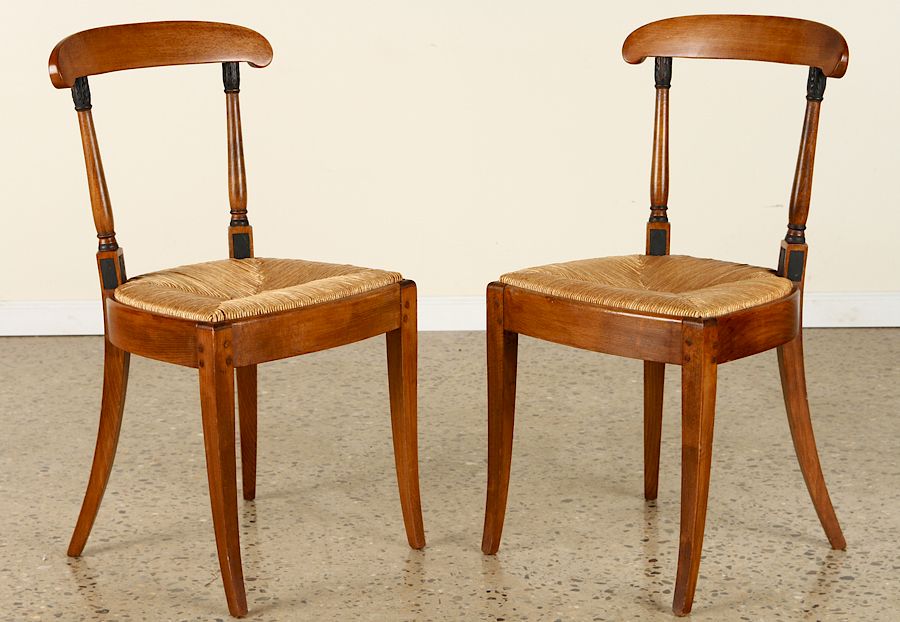 Appraisal: PAIR FRENCH EMPIRE STYLE SIDE CHAIRS RUSH SEATS A pair