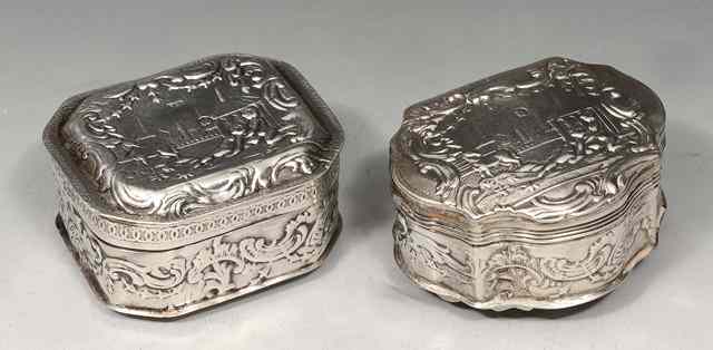 Appraisal: A CONTINENTAL SILVER SPICE BOX with shaped sides hinged lid