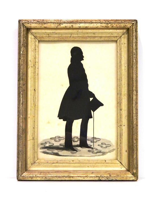 Appraisal: th C silhouette of man holding top hat and cane