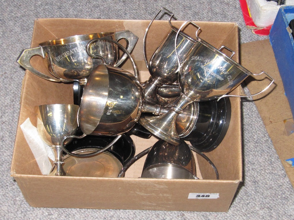 Appraisal: Box of trophy cups including two silver examples