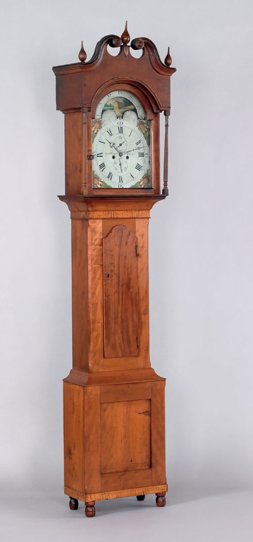 Appraisal: Montgomery County Pennsylvania cherry and curly maple tall case clock