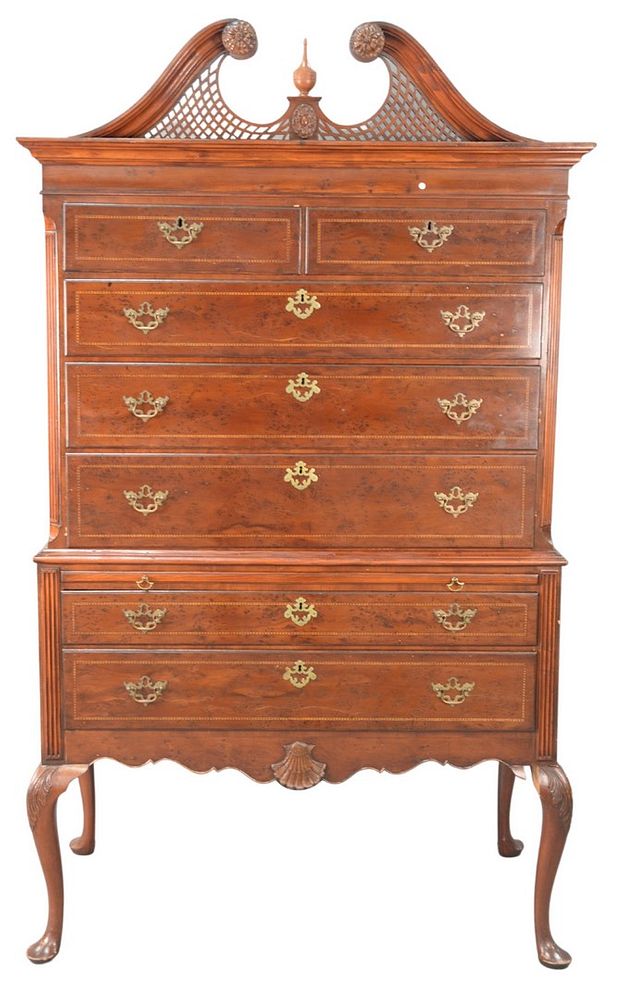 Appraisal: Queen Anne Style Highboy in parts having burlwood drawer fronts