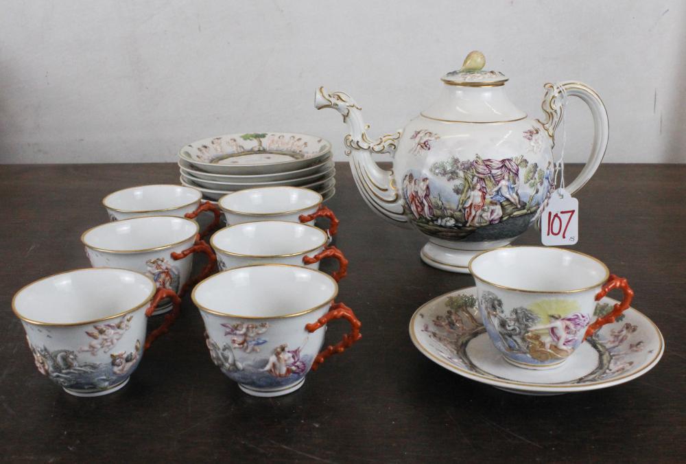 Appraisal: ITALIAN CAPODIMONTE ASSEMBLED PORCELAIN TEA SET with hand painted relief