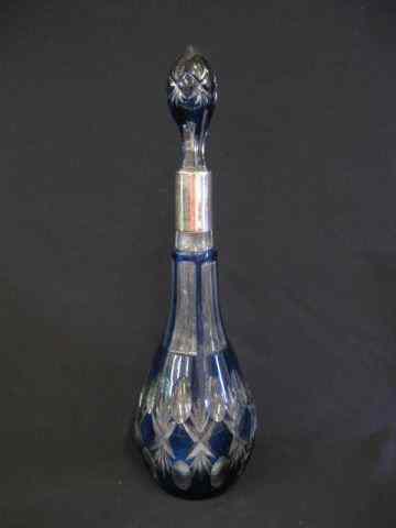 Appraisal: Blue Cut-to-Clear Decanter sterling rim '' tall scarce color