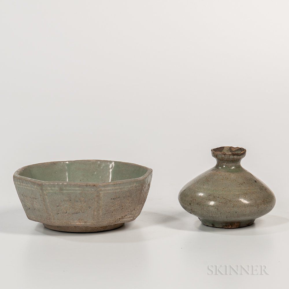 Appraisal: Two Celadon-glazed Items Two Celadon-glazed Items Korea Goryeo dynasty an