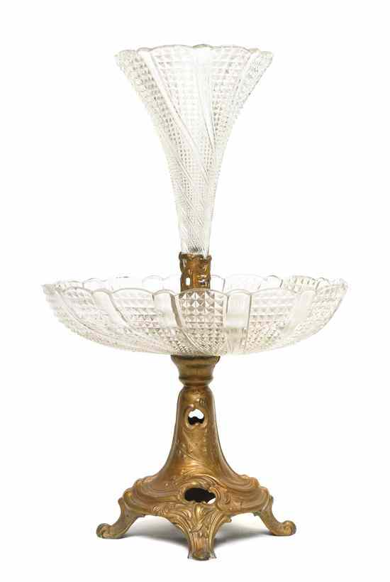 Appraisal: A Continental Pressed Glass Two-Tier Epergne having a trumpet form