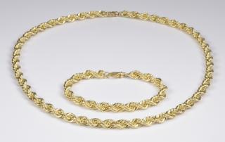 Appraisal: K Rope Necklace and Bracelet Set g K yellow gold