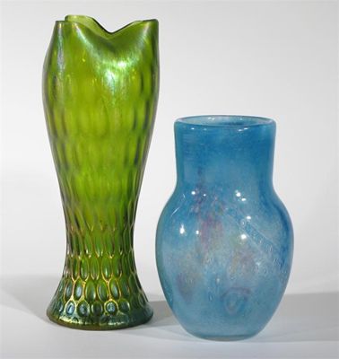 Appraisal: A Monart glass vase mottled blue with purple splashes cased