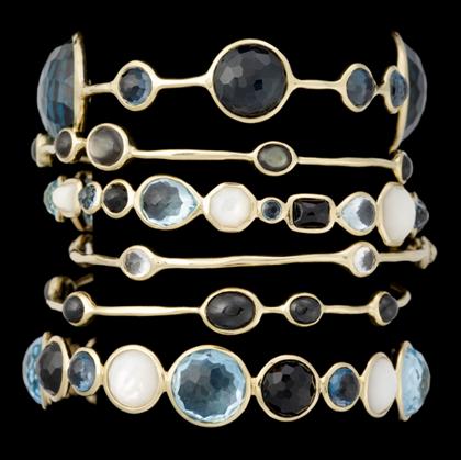 Appraisal: Group of karat gold bangle bracelets IppolitaSet with faceted onyx