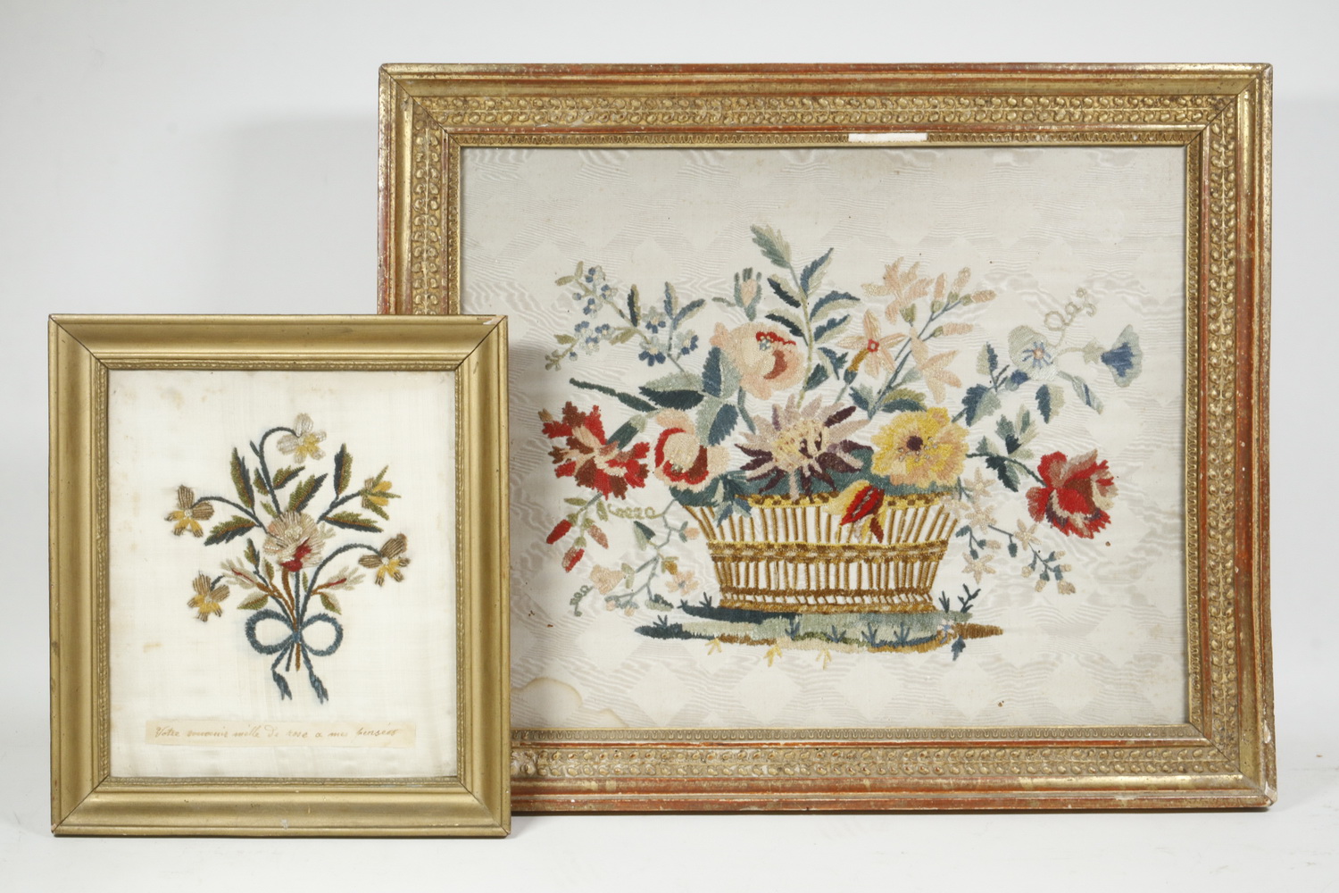 Appraisal: TH C FRENCH FLORAL NEEDLEWORK PCS FRAMED French Fine Chenille