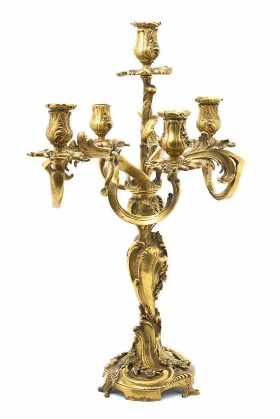 Appraisal: A Louis XVI Style Gilt Bronze Five-Light Candelabrum the baluster