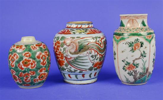 Appraisal: THREE CHINESE ENAMELLED FAMILLE VERTE PORCELAIN VASES famille verte example