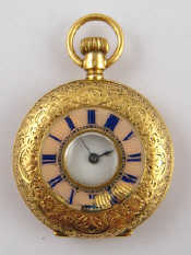 Appraisal: A Swiss hallmarked carat gold half hunter fob watch with