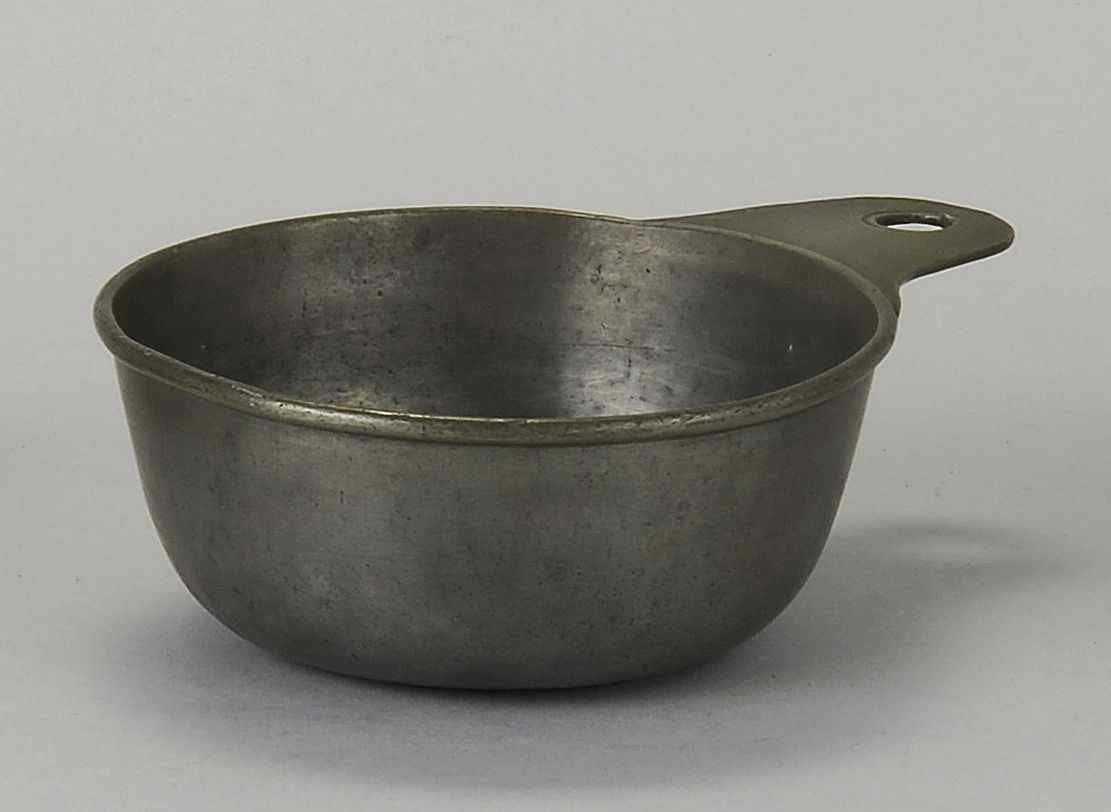 Appraisal: ANTIQUE AMERICAN PEWTER PORRINGER th CenturyAttributed to Samuel or Simon