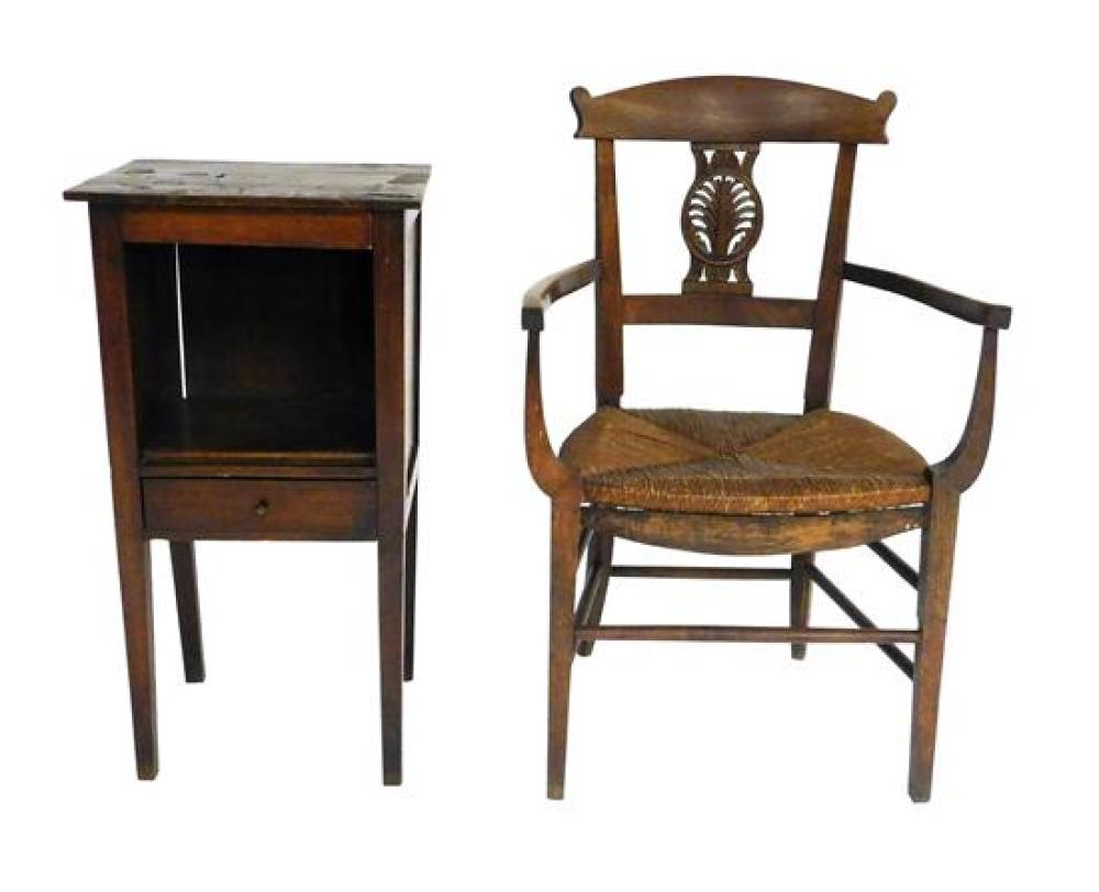 Appraisal: Continental armchair and single drawer stand Continental armchair with carved