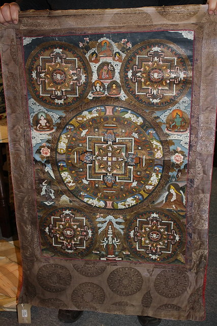 Appraisal: A TIBETAN THANKA showing one central Mandala and four further