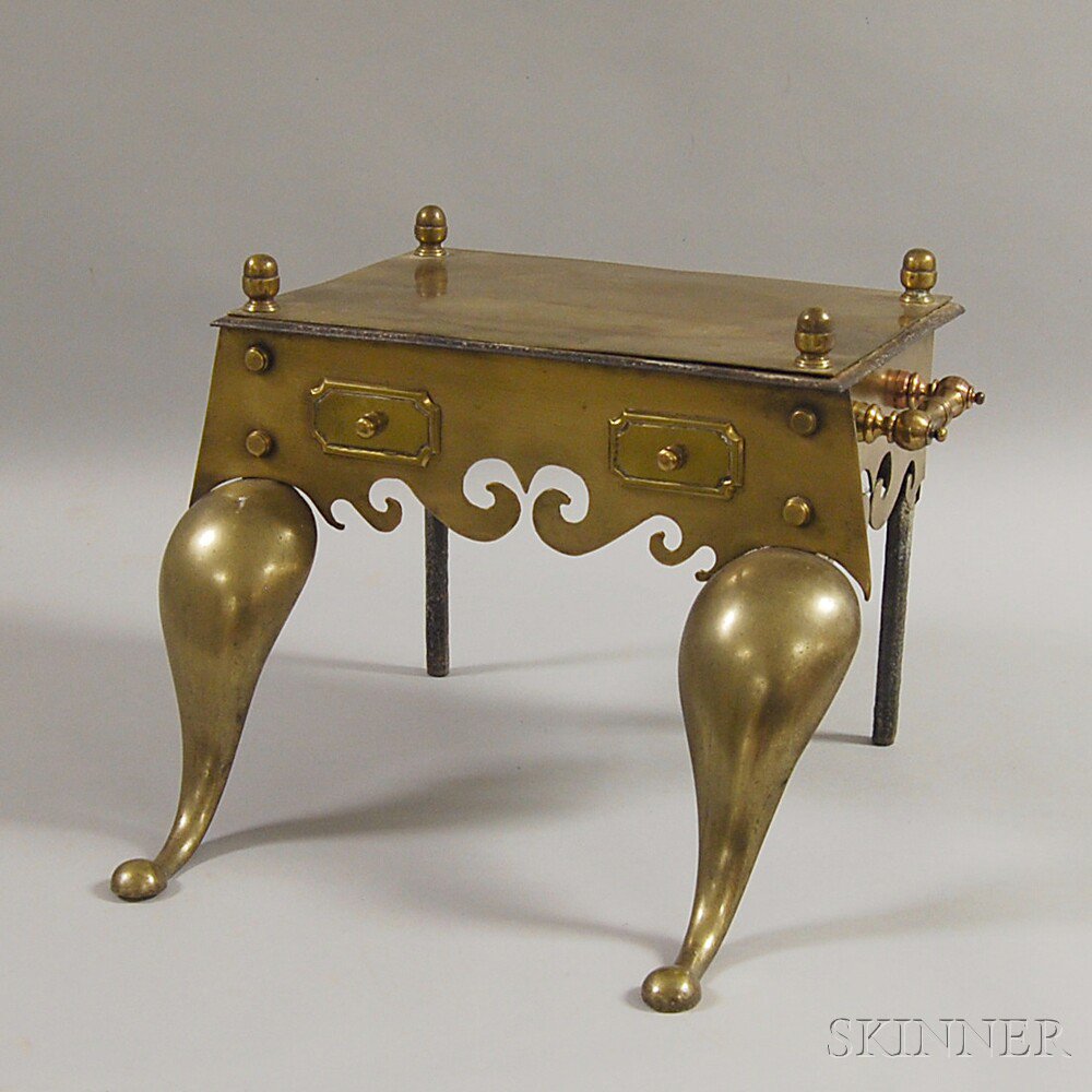 Appraisal: Georgian Brass Footman with acorn finials two faux drawers and