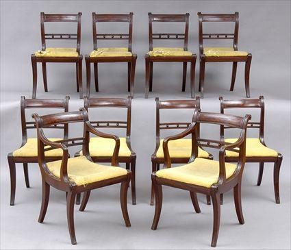 Appraisal: SET OF TEN PHILADELPHIA FEDERAL CARVED MAHOHANY DINING CHAIRS Including