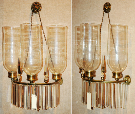 Appraisal: Pair of George III Style Brass and Cut Glass Three-Light