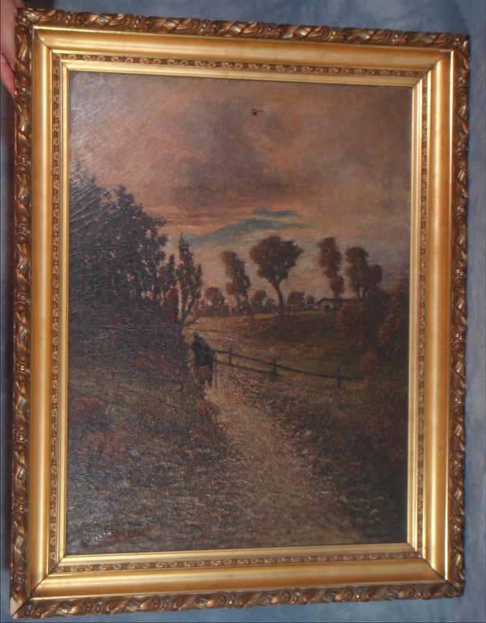 Appraisal: Barbizon School th c landscape with figures farm scene o