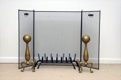 Appraisal: Pair of English Arts and Crafts Brass Andirons Together with