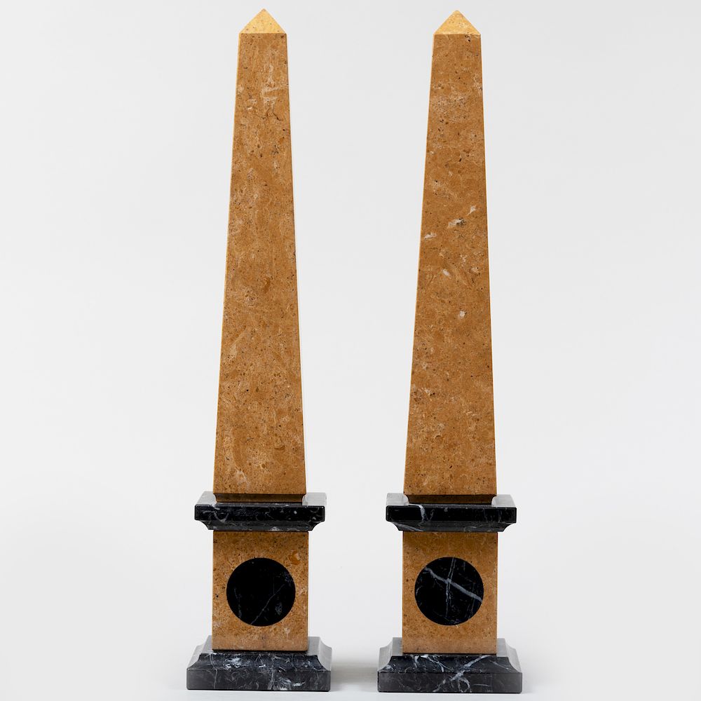 Appraisal: Pair of Sienna and Black Marble Obelisks in high Condition