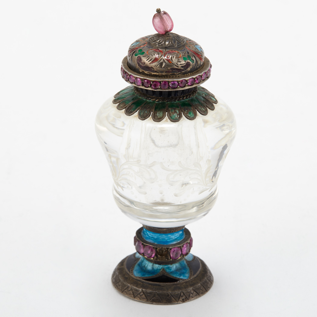 Appraisal: Viennese Silver and Enamel Mounted Rock Crystal Scent Flask Of