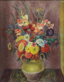 Appraisal: FIENE Ernest Oil on Canvas Wild Flowers i Yellow Vase