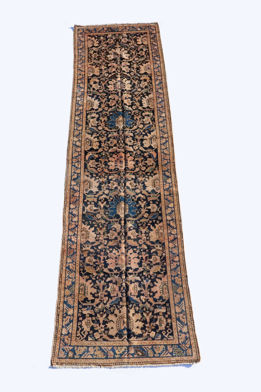 Appraisal: LARGE MALAYER RUNNER c West Persia indigo field with a