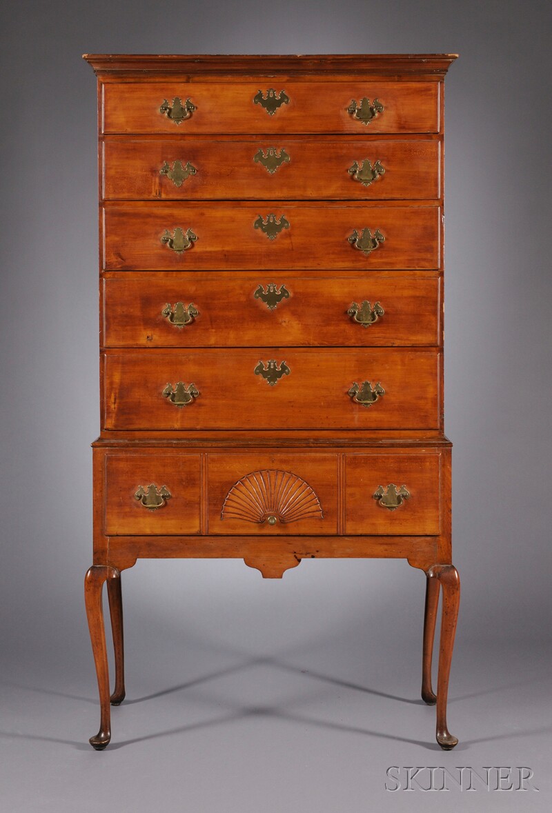 Appraisal: Queen Anne Carved Cherry High Chest of Drawers probably Connecticut