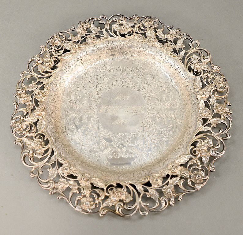 Appraisal: Hansel Sloan Co sterling silver tray with floral reticulated borders