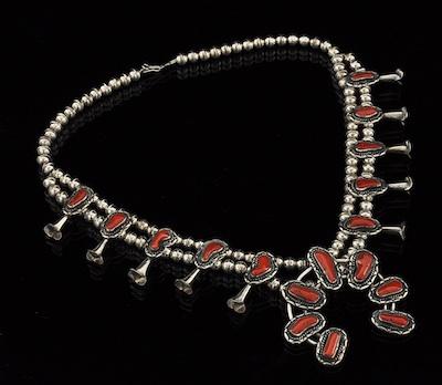 Appraisal: A Native American Squash Blossom Necklace with Coral Unmarked silver