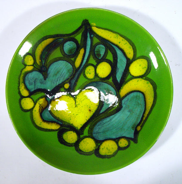 Appraisal: Poole pottery Delphis plates decorated with green blue and yellow