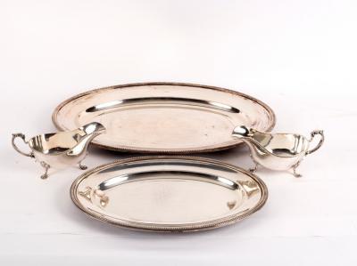 Appraisal: Two Christofle plated meat plates with beaded borders and a