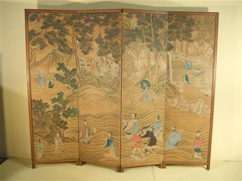 Appraisal: CHINESE FOUR-PANEL SCREEN Each panel of paper and delicately painted