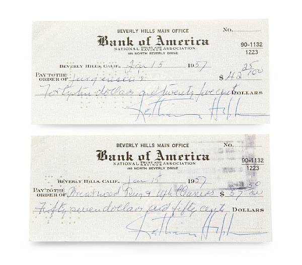 Appraisal: Two Katharine Hepburn signed checks Both drawn from the star's