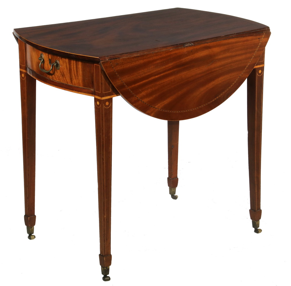 Appraisal: HEPPLEWHITE PEMBROKE TABLE Late th c English Hepplewhite Inlaid Mahogany