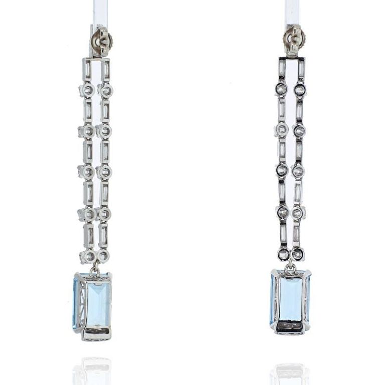 Appraisal: PLATINUM DIAMOND AND AQUAMARINE CASCADE DANGLING Elegant and romantic these