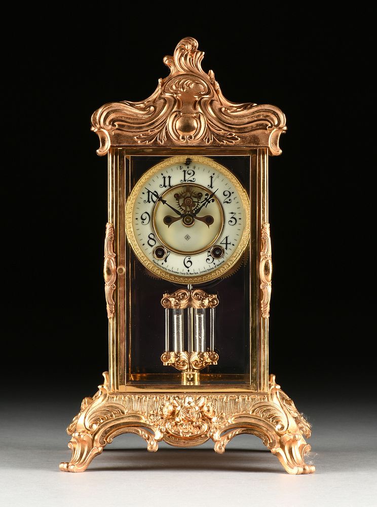 Appraisal: AN ANSONIA ROCOCO REVIVAL OPEN CASE GILT BRONZE REGULATOR CLOCK