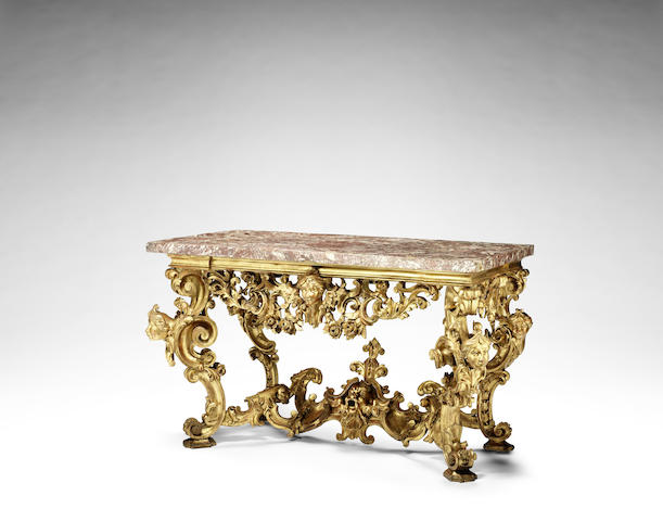 Appraisal: A Roman early th century giltwood console table the rectangular