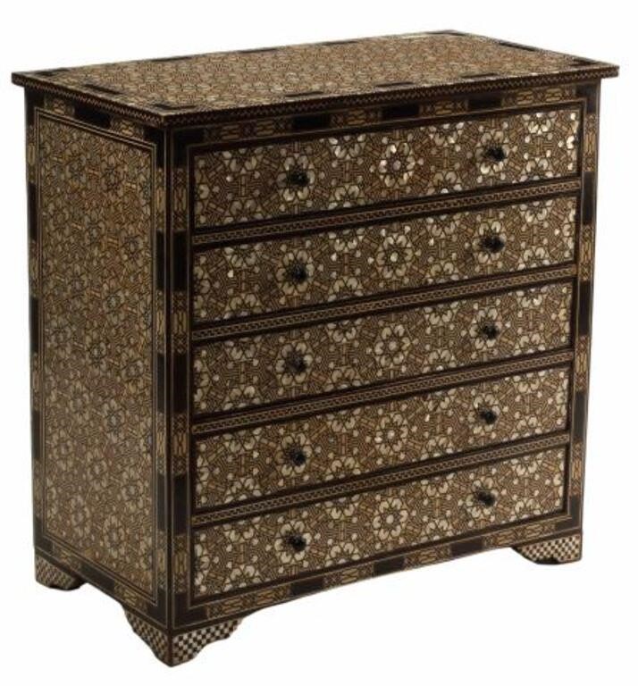 Appraisal: Moorish style inlaid five drawer chest approx h w d