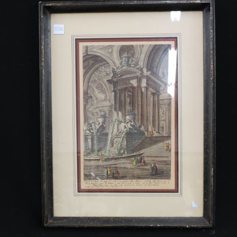 Appraisal: Piranesi handcolored engraving Fountain th century image area X