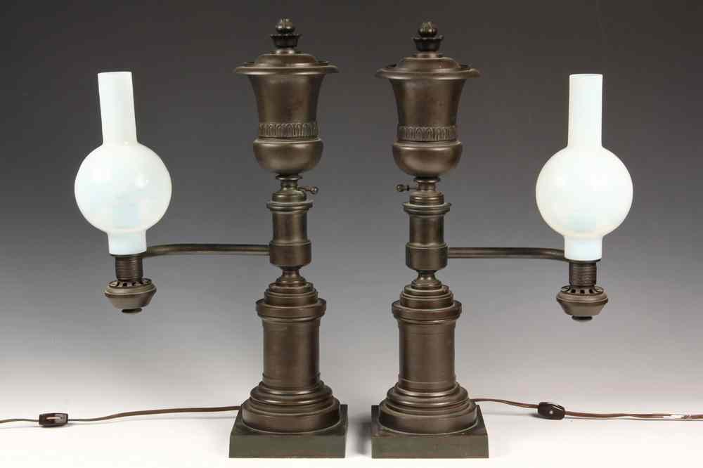 Appraisal: PAIR ARGAND LAMPS - Circa Pair of Bronze Argand Lamps