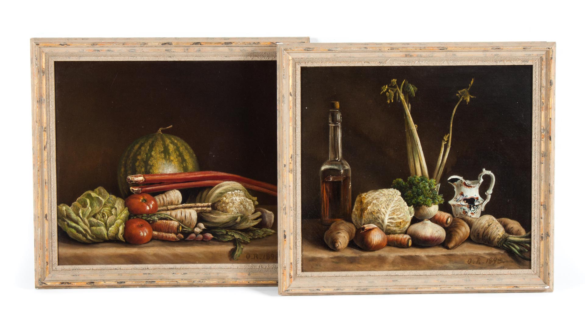 Appraisal: th c Artist Unknown Pair of Still Lifes oils Oils