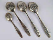 Appraisal: Four Soviet Russian silver spoons with niello decoration assay circa