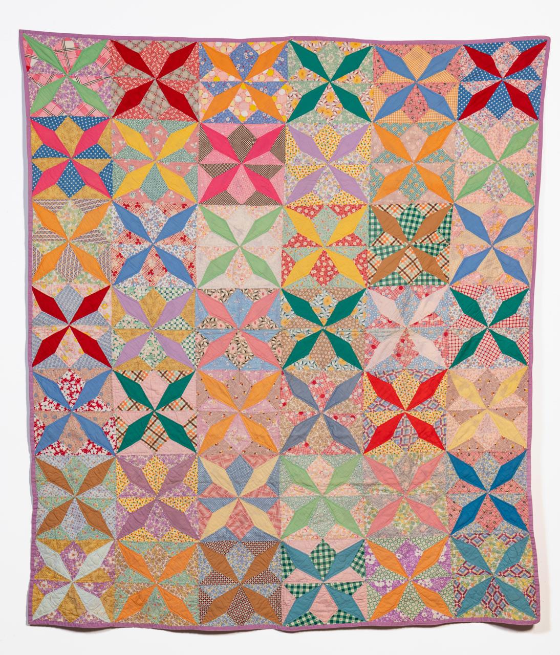 Appraisal: HAND QUILTED COTTON DIAMOND STAR VARIATION QUILT Hand quilted Spring